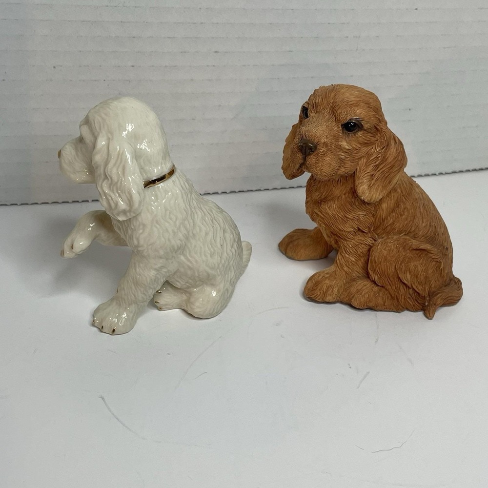 Lenox Ivory Porcelain Spaniel Puppy Dog Figurine Trimmed Gold Brown Cocker - Picture 3 of 7